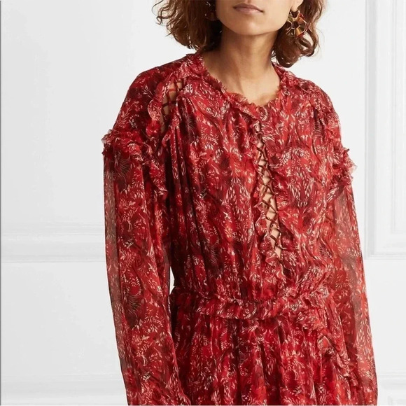 IRO Darling red printed  ruffle mini dress - Picture 1 of 12